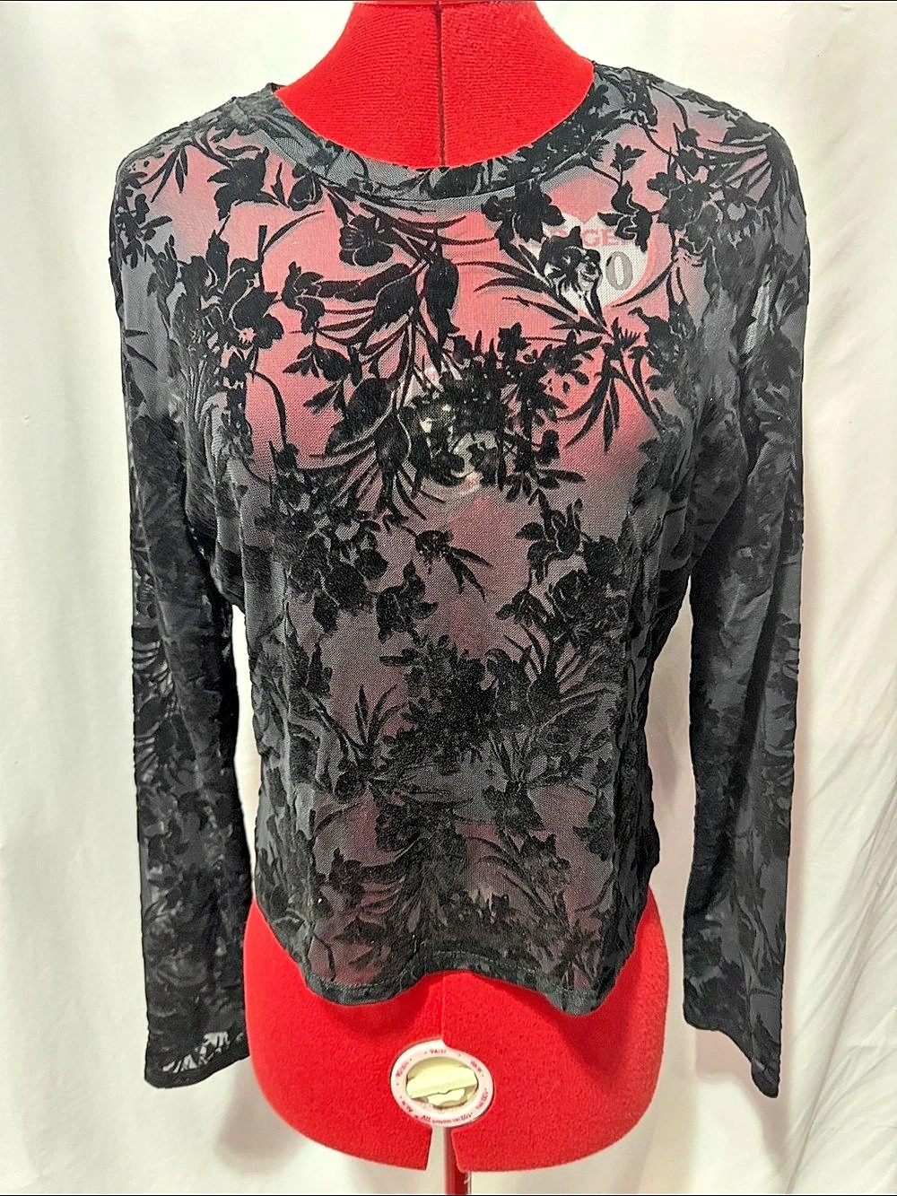 Floral Mesh Long Sleeve Top XL NWT